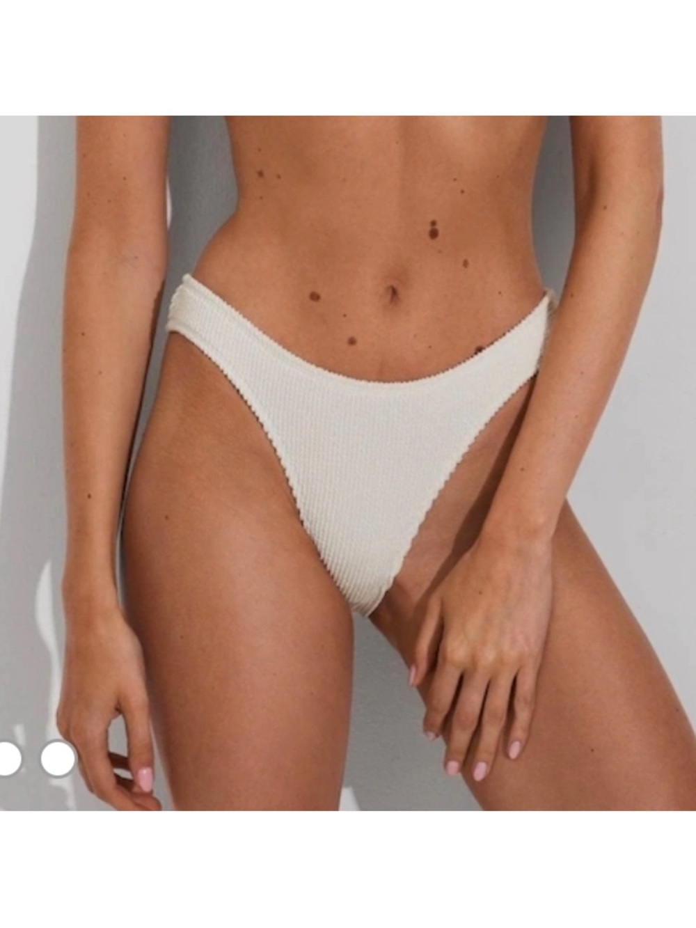 NWT Good American Cream High-Leg Textured Bikini Bottom